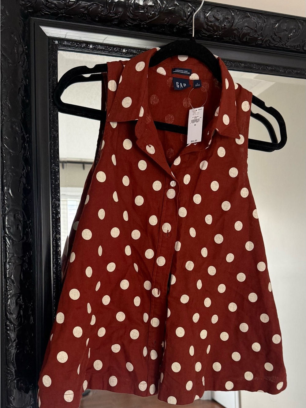 GAP reddish brown Sleeveless Polka Dot Button-Up Top